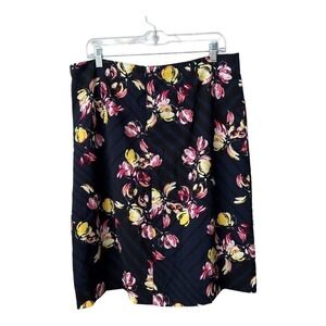 Banana Republic Black Blue Floral Skirt Womens Size 12 Chiffon Lined Career